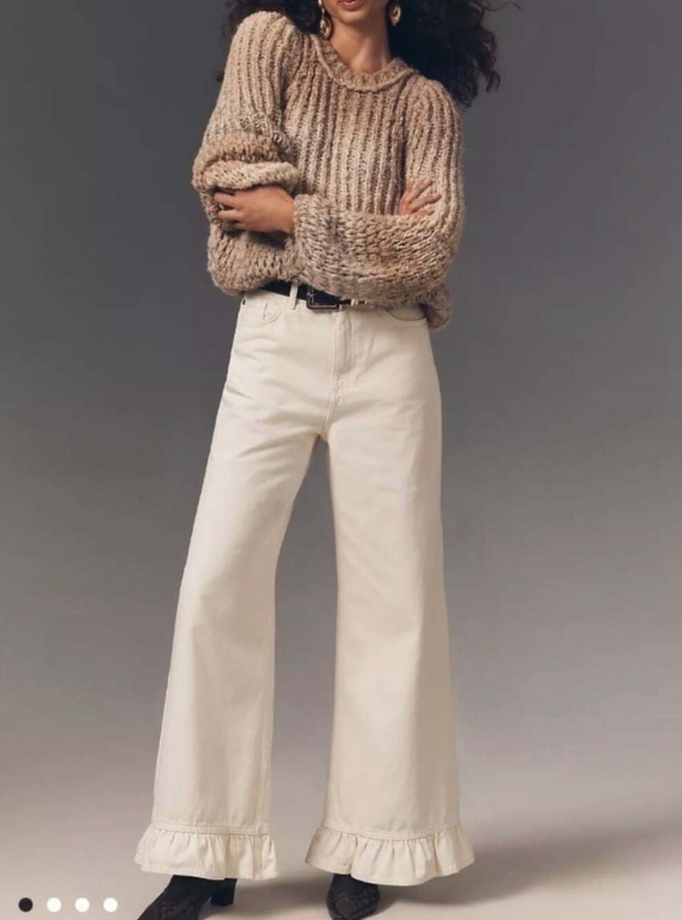 NWT Pilcro Women's White Ruffle-Hem High-Rise Wide-Leg Cropped Jeans, 31